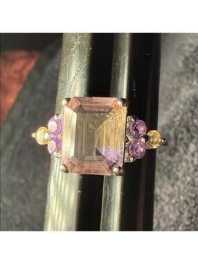 Sterling Silver 925 Ametrine Ring with Amethyst & Citrine Accents